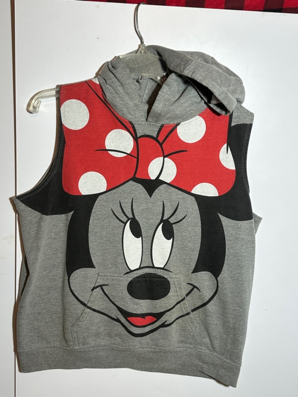 Disney Girls' Grey Sleeveless Hoodie with Red Polka Dot Bow